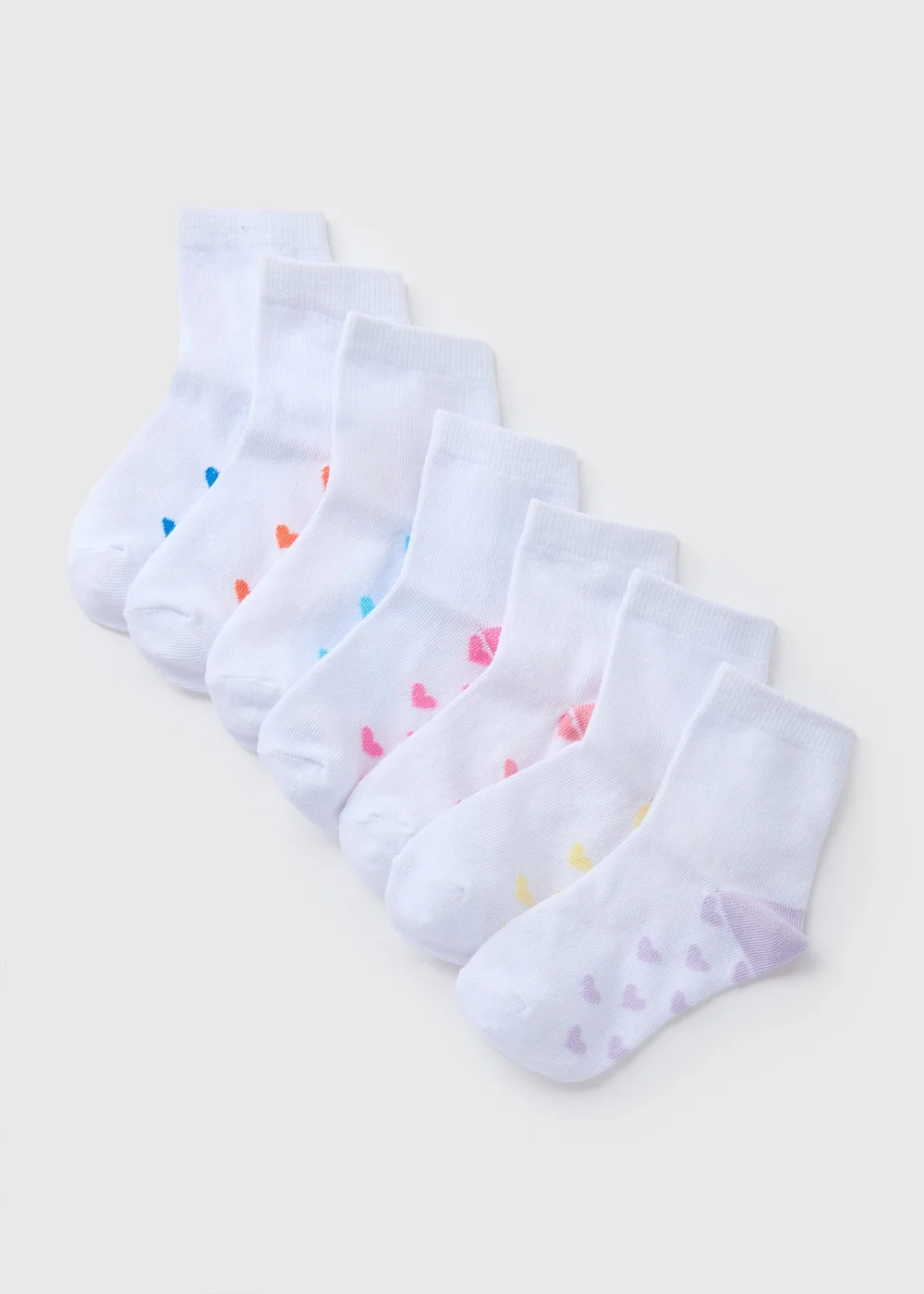 7 Pack Girls White Heart Socks - Sizes 6 - 8.5 Image 1