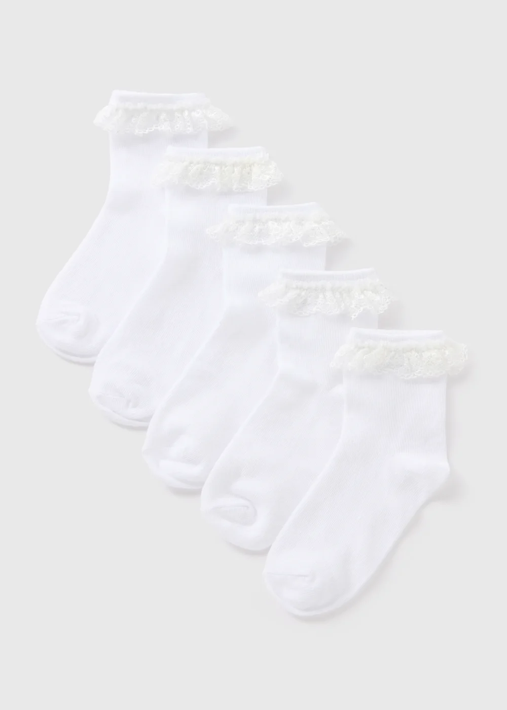 5 Pack Girls White Frill Ankle Socks (Younger 6-Older 6.5) - Sizes 6 - 8.5 Image 1