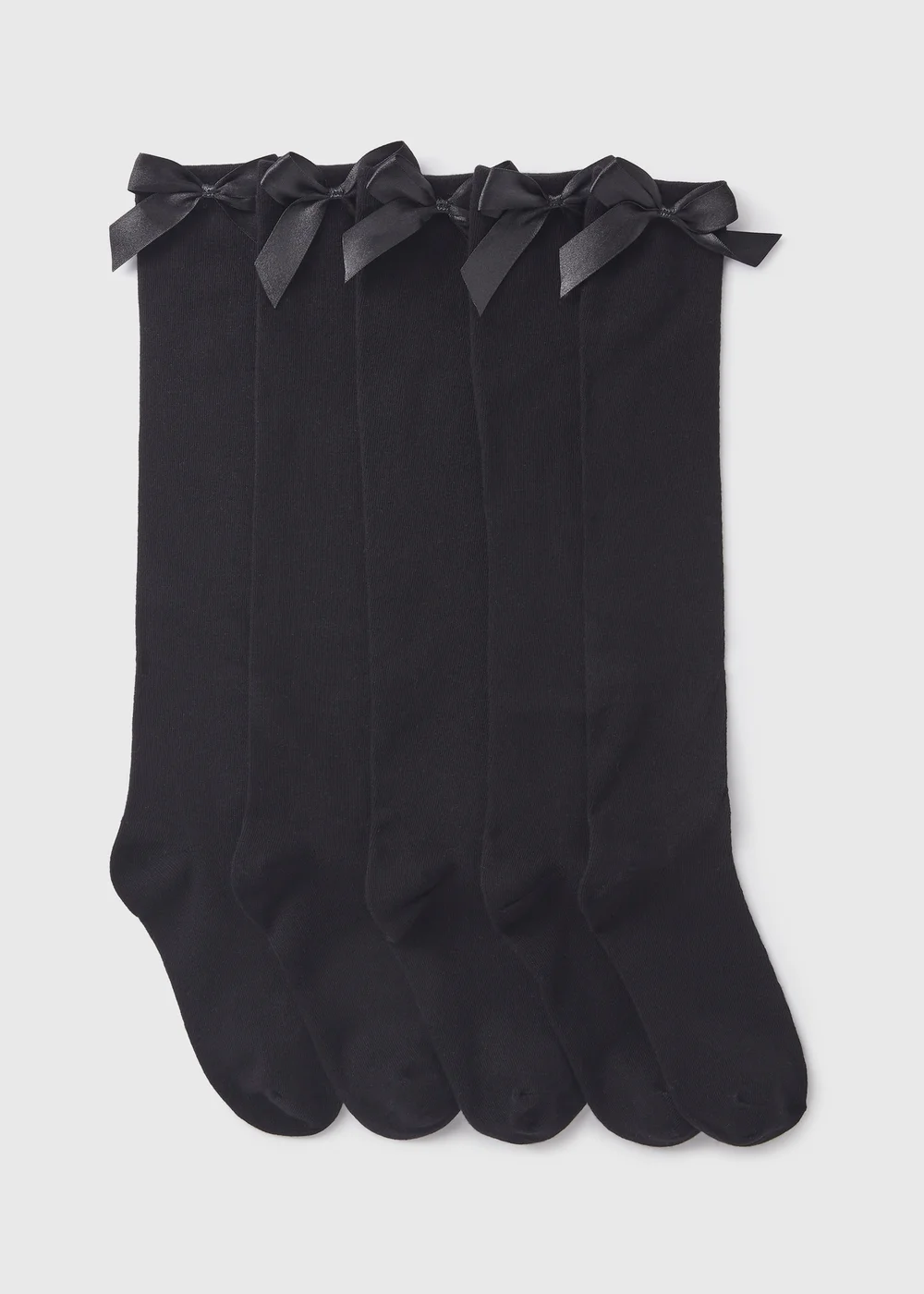 5 Pack Black Bow Knee High Socks (Younger 6-Older 6.5) - Sizes 6 - 8.5 Image 1
