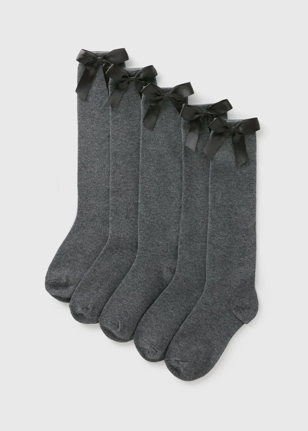 5 Pack Grey Bow Knee High Socks (Younger 6-Older 6.5) - Sizes 6 - 8.5 Image 1