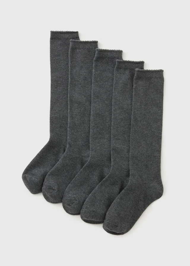 5 Pack Girls Grey Knee Length Socks (Younger 6-Older 6.5)