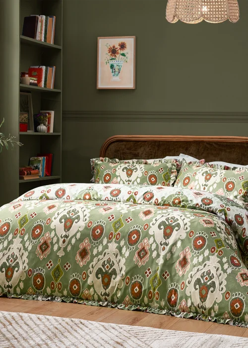 Paoletti 1973 Dawson Ikat Green Reversible Duvet Cover Set - Single Image 4