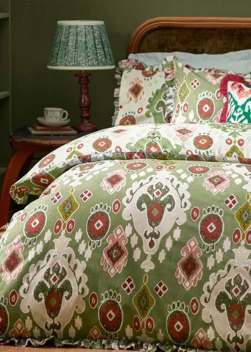 Paoletti 1973 Dawson Ikat Green Reversible Duvet Cover Set - Single Image 2
