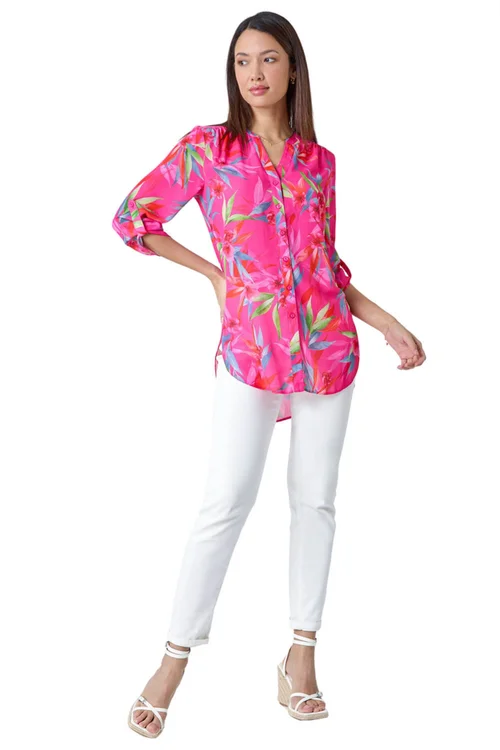 Roman Candy Pink Floral Print Longline Blouse - Size 12 Image 2