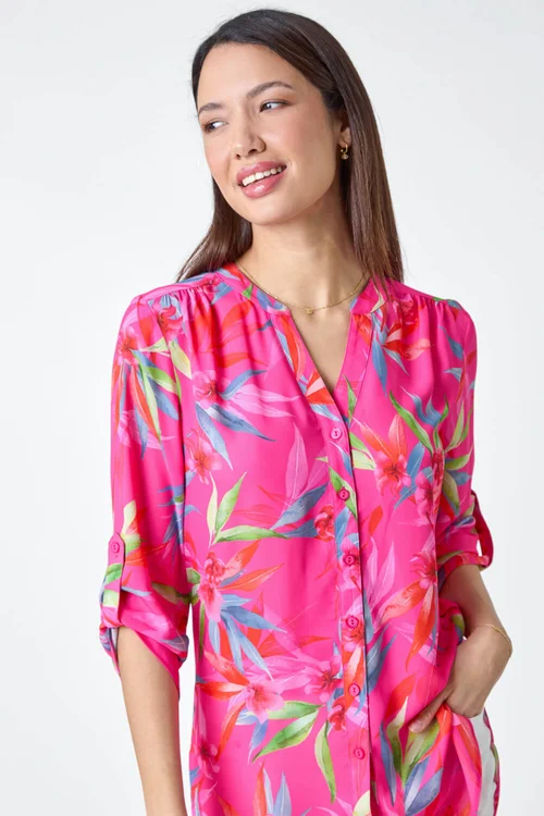 Roman Candy Pink Floral Print Longline Blouse - Size 12 Image 4