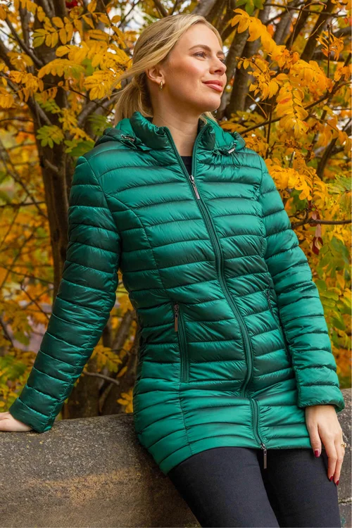 Roman Green Longline Quilted Hooded Puffer Coat - 18 Image 1