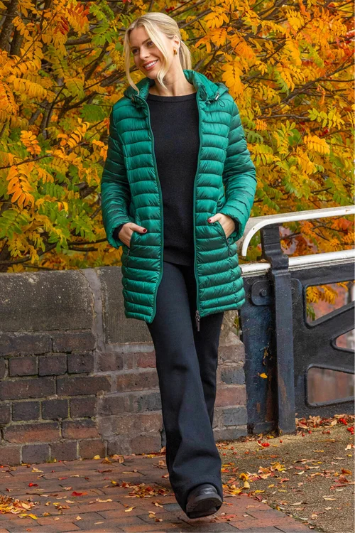 Roman Green Longline Quilted Hooded Puffer Coat - 18 Image 2