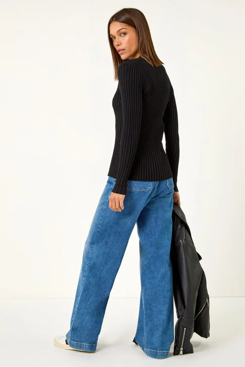 Roman Black Cable Split Detail Rib Jumper - Size 20 Image 3