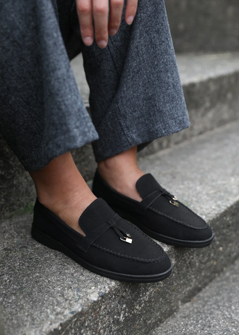 Where's That From Black Suede Pegasus Slip On Trim Loafers - Size 8 Image 1