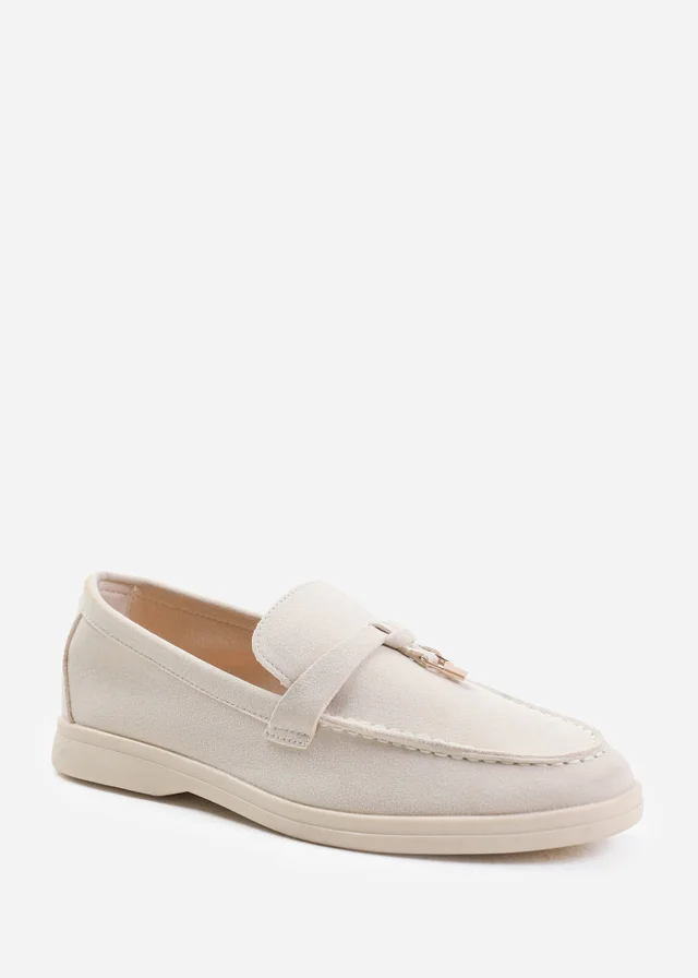Where's That From Beige Faux Suede Pegasus Slip On Trim Loafers