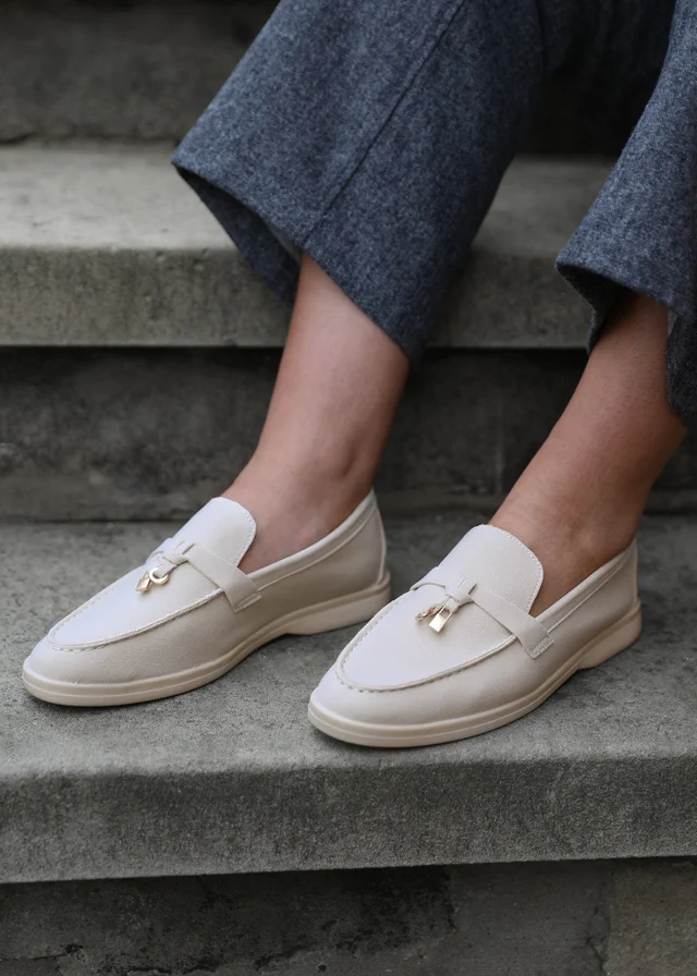 Where's That From Beige Faux Suede Pegasus Slip On Trim Loafers