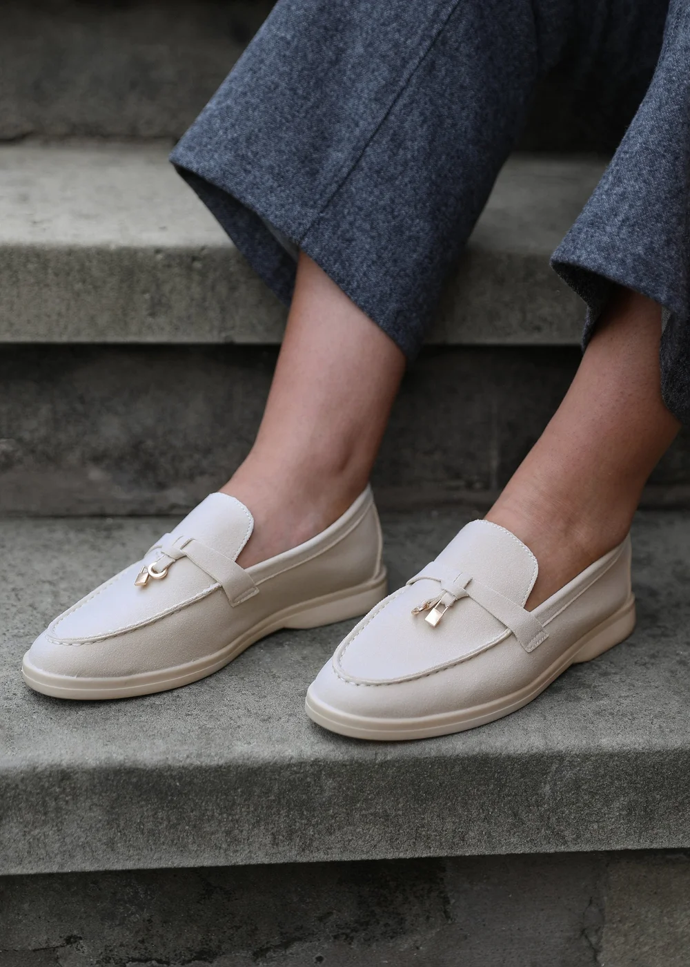 Where's That From Beige Suede Pegasus Wide-Fit Slip On Loafers - Size 6 Image 1