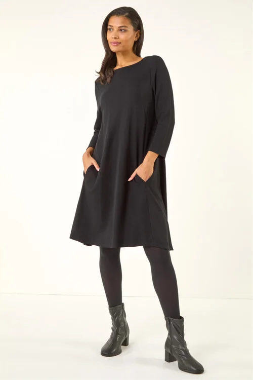 Roman Black A-Line Pocket Detail Swing Dress - 20 Image 2