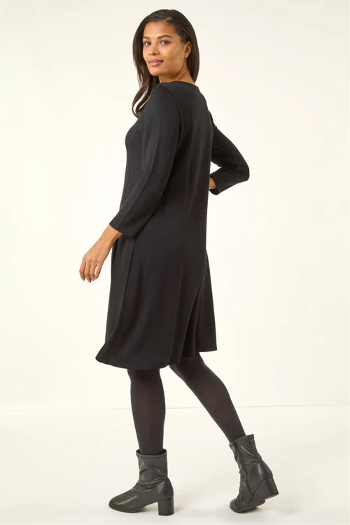 Roman Black A-Line Pocket Detail Swing Dress - 20 Image 3
