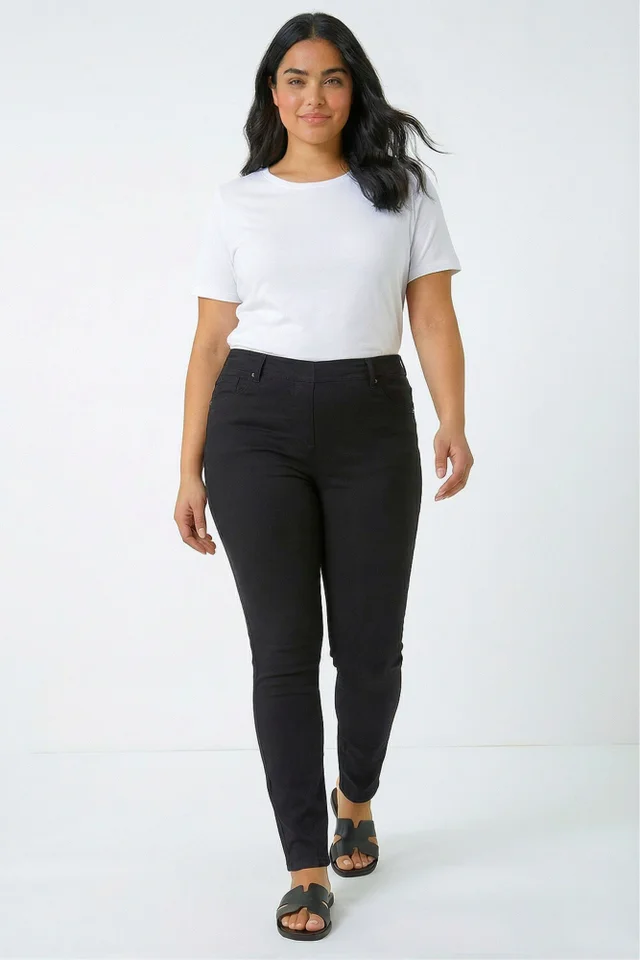 Roman Curve Black Elastic Waist Stretch Denim Jegging