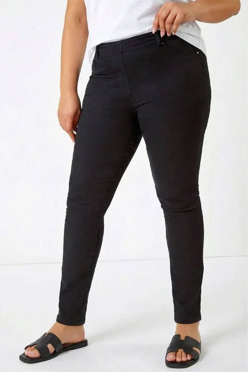 Roman Curve Black Elastic Waist Stretch Denim Jegging - 18 Image 3