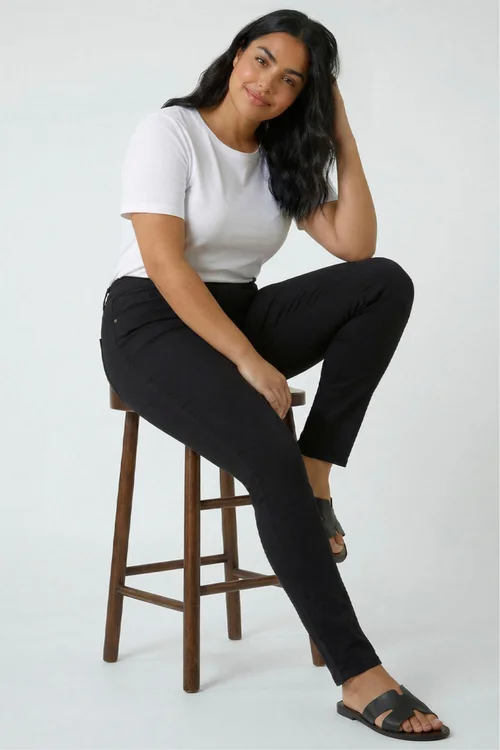 Roman Curve Black Elastic Waist Stretch Denim Jegging - 18 Image 2