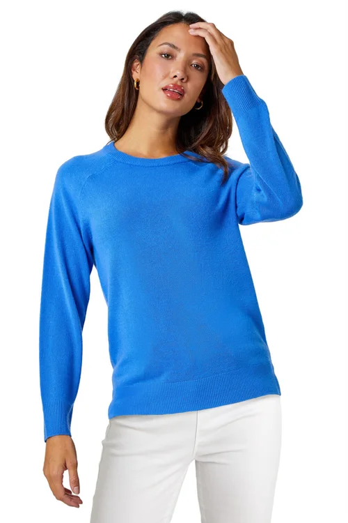 Roman Blue Plain Soft Crew Neck Jumper - Size 16 Image 1