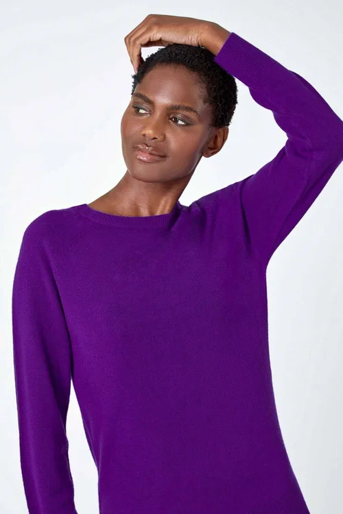 Roman Purple Plain Soft Crew Neck Jumper - Size 14 Image 4