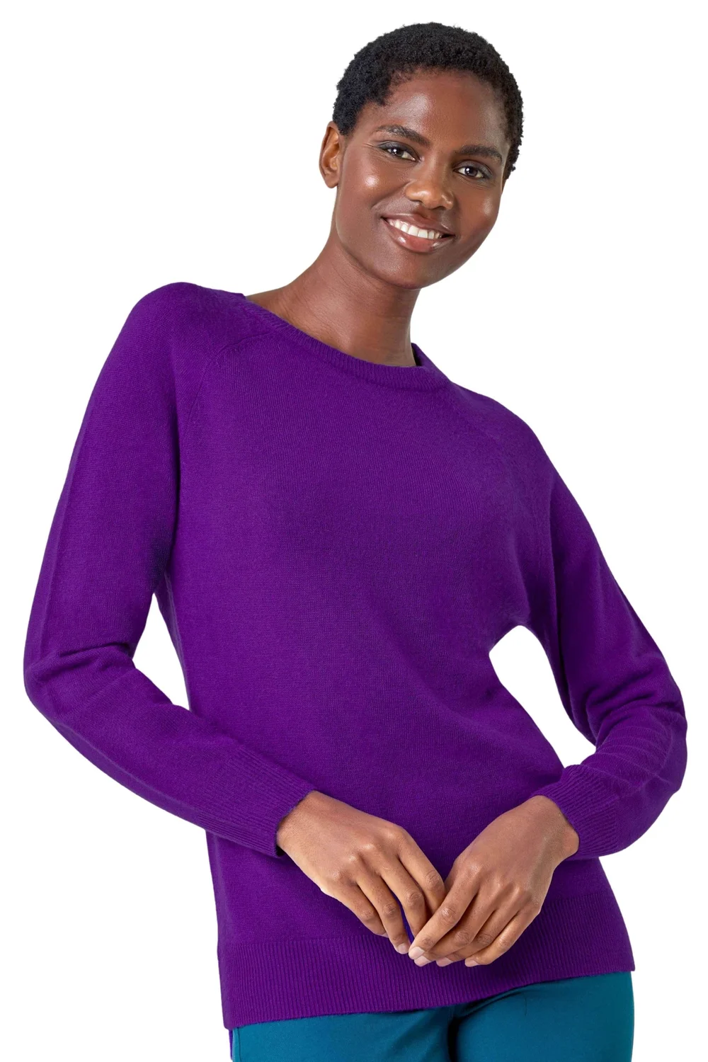 Roman Purple Plain Soft Crew Neck Jumper - Size 14 Image 1