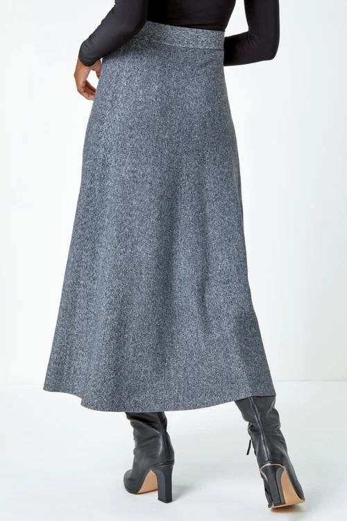 Roman Grey Plain Elastic Waist Knitted A Line Midi Skirt - Size 10 Image 4