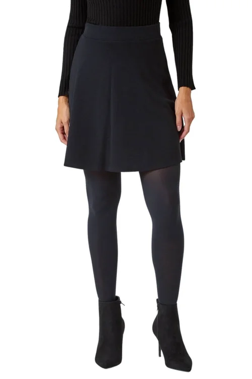 Roman Black Elastic Waist Stretch A Line Skater Skirt - Size 18 Image 1