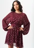 Gini London Burgundy Star Print Long Sleeve Mini Dress - S/M Image 1