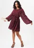 Gini London Burgundy Star Print Long Sleeve Mini Dress - S/M Image 4