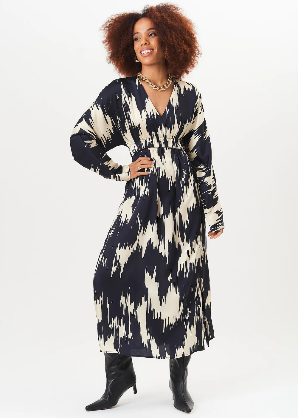 Gini London Mono Abstract Print Elasticated Waist Midi Dress - 12 Image 1