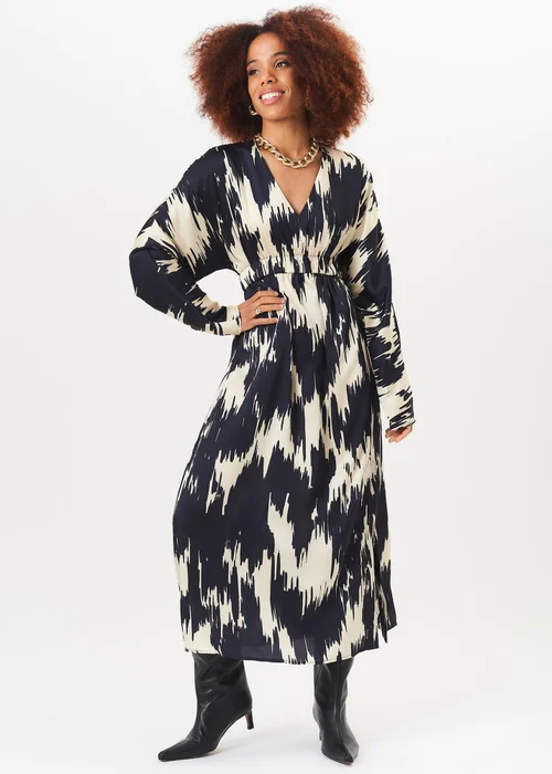 Gini London Mono Abstract Print Elasticated Waist Midi Dress - 12 Image 1