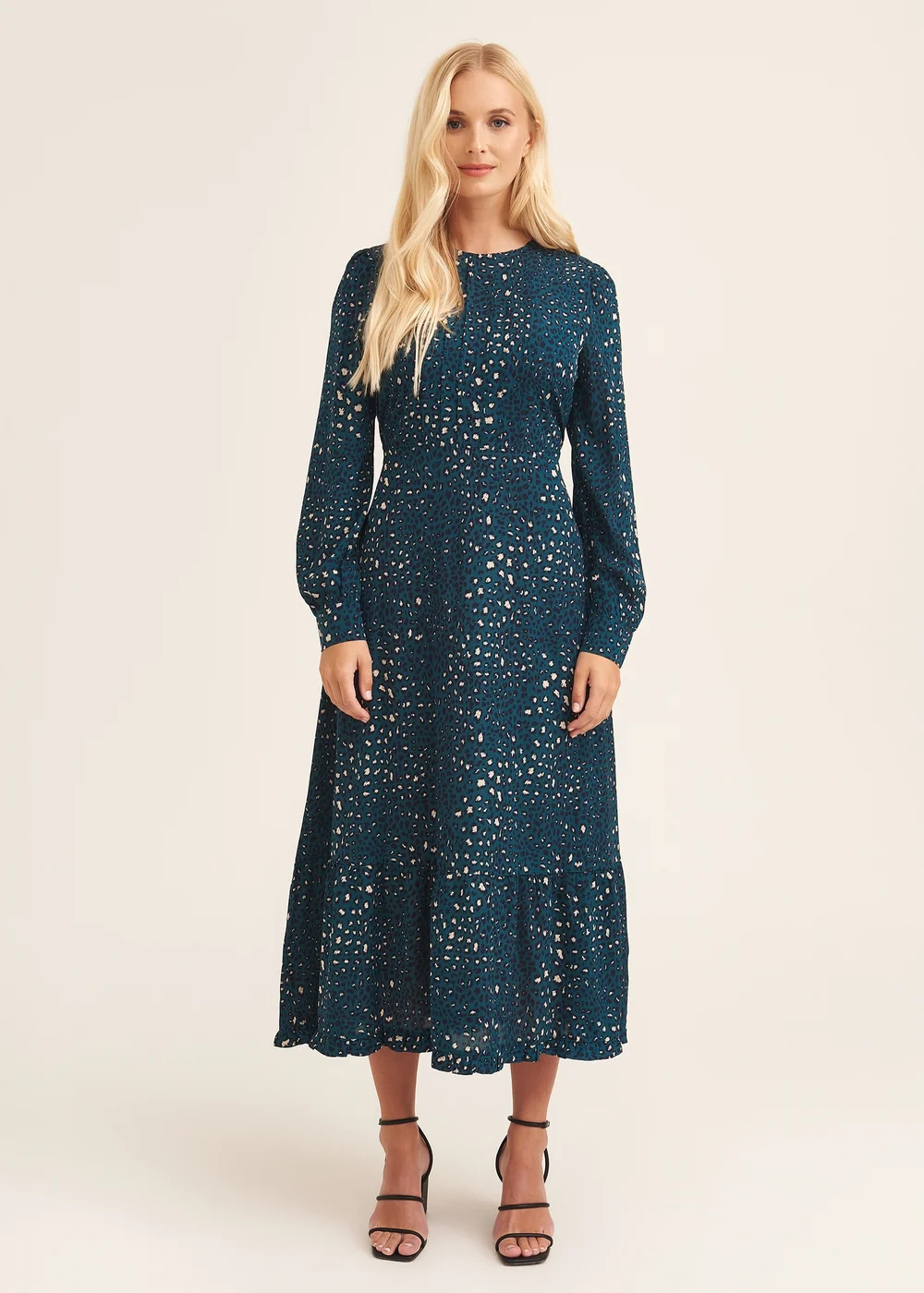 Gini London Green Animal Print Long Sleeve Midaxi Dress - Size 8 Image 1