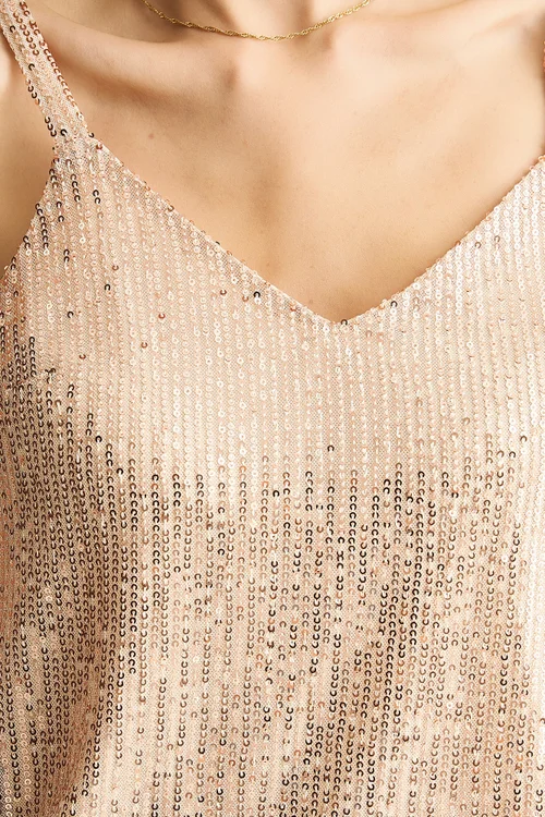 Gini London Champagne Sequin V Neck Cami Top - S/M Image 3