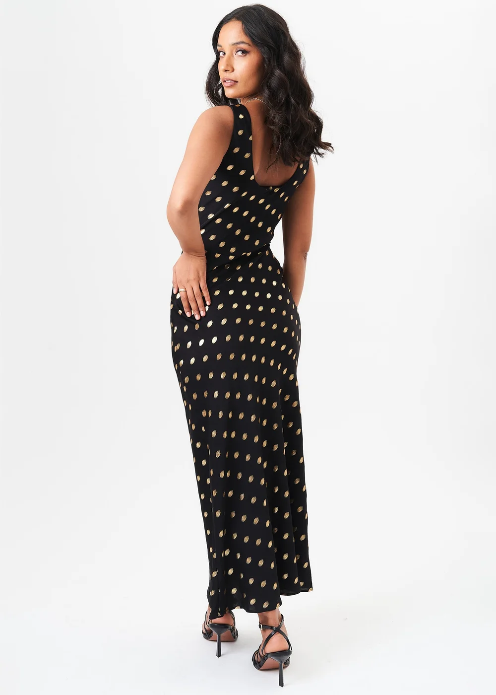 Gini London Black V Neck Bias Foil Satin Slip Midi Dress - 8 Image 2