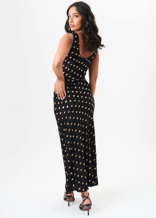 Gini London Black V Neck Bias Foil Satin Slip Midi Dress - 8 Image 2