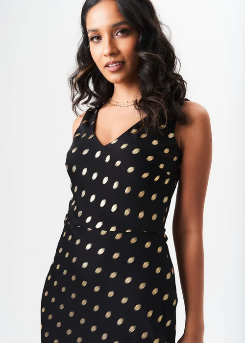 Gini London Black V Neck Bias Foil Satin Slip Midi Dress - 8 Image 3