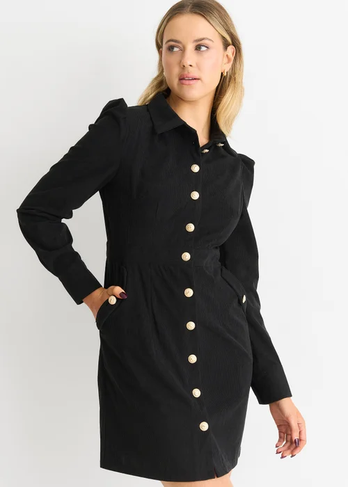 Gini London Black Corduroy Mini Shirt Dress - 12 Image 4