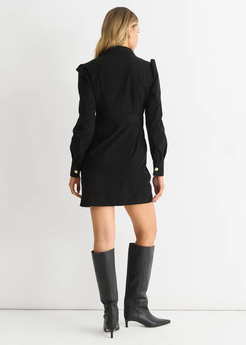 Gini London Black Corduroy Mini Shirt Dress - 12 Image 2