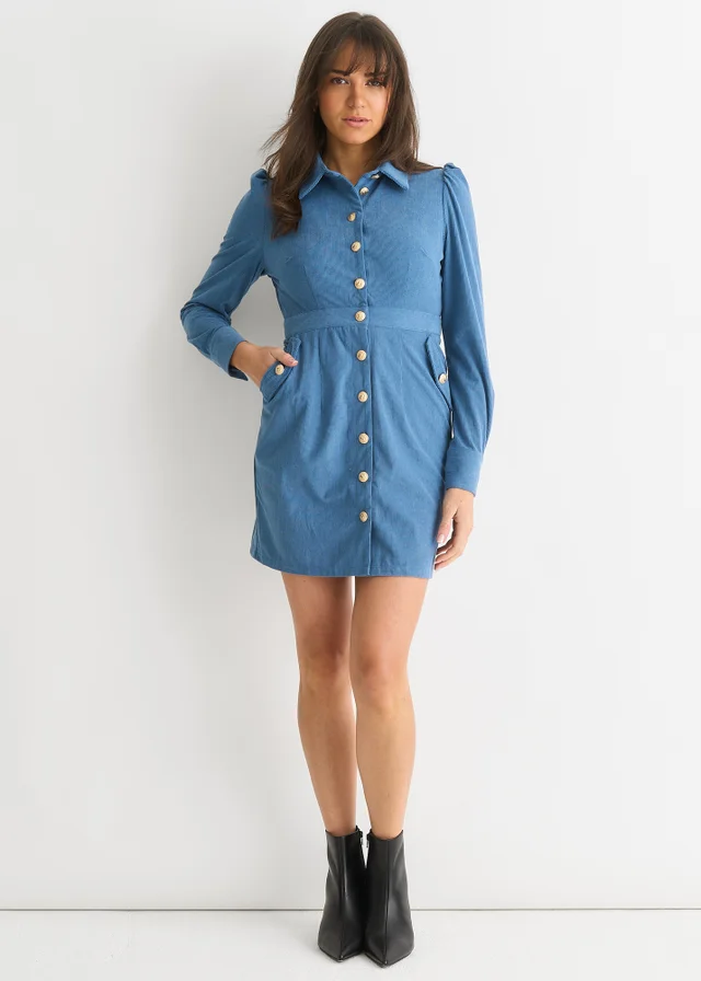 Gini London Blue Corduroy Mini Shirt Dress