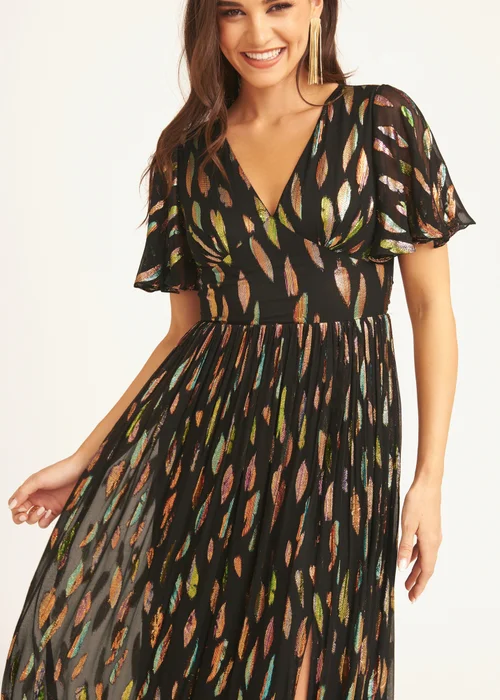 Gini London Black Multi Jacquard Angel Sleeves Maxi Dress - 10 Image 3