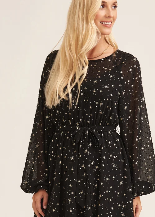 Gini London Black Star Print Long Sleeve Mini Dress - S/M Image 3