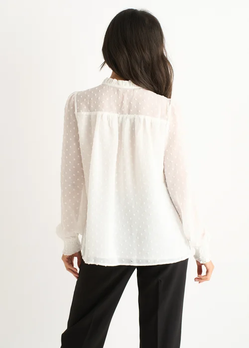 Gini London White Dobby Chiffon Frill Neck Blouse - 8 Image 2
