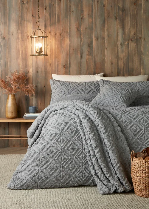 Fusion Snug Romo Grey Pinsonic Fleece Duvet Cover Set - Single Image 4