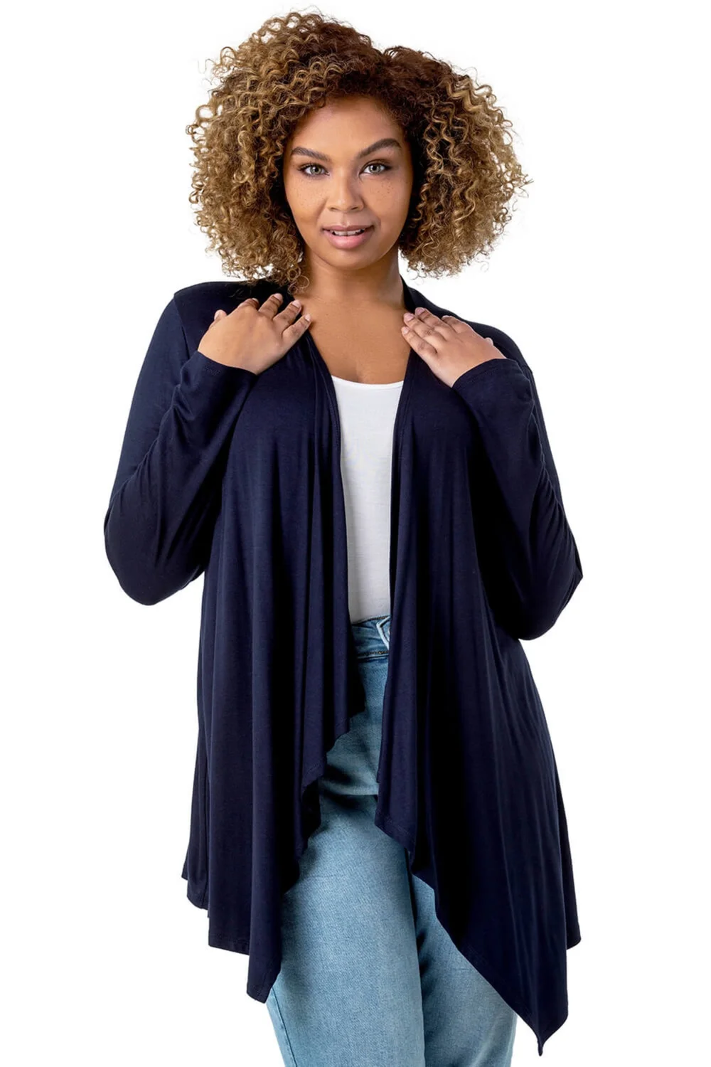 Roman Navy Curve Waterfall Front Jersey Cardigan - Size 16 Image 1