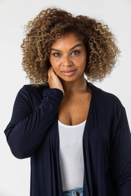 Roman Navy Curve Waterfall Front Jersey Cardigan - Size 16 Image 4