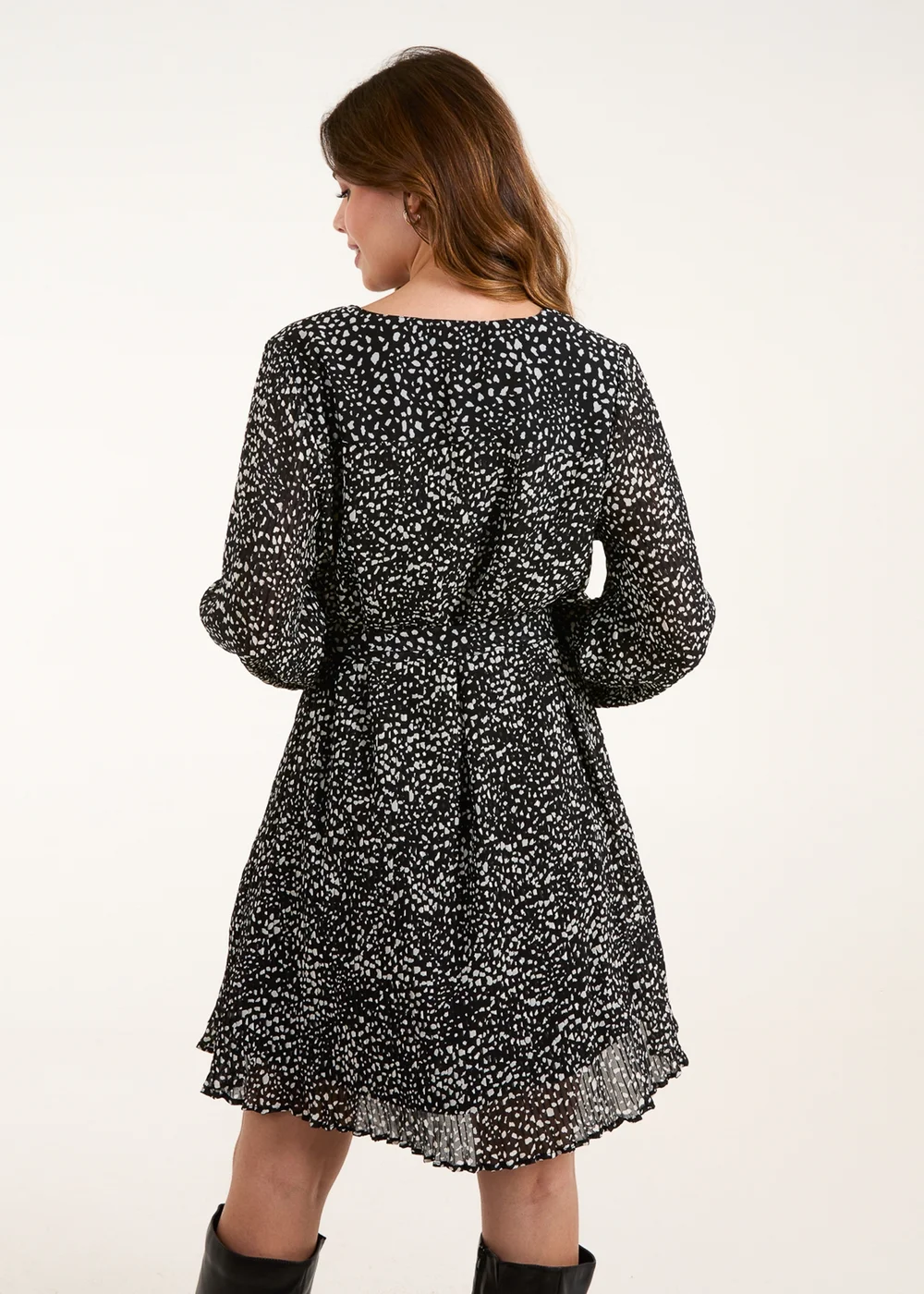 Blue Vanilla Brown Pleated Mini Dress With Belt - S Image 2