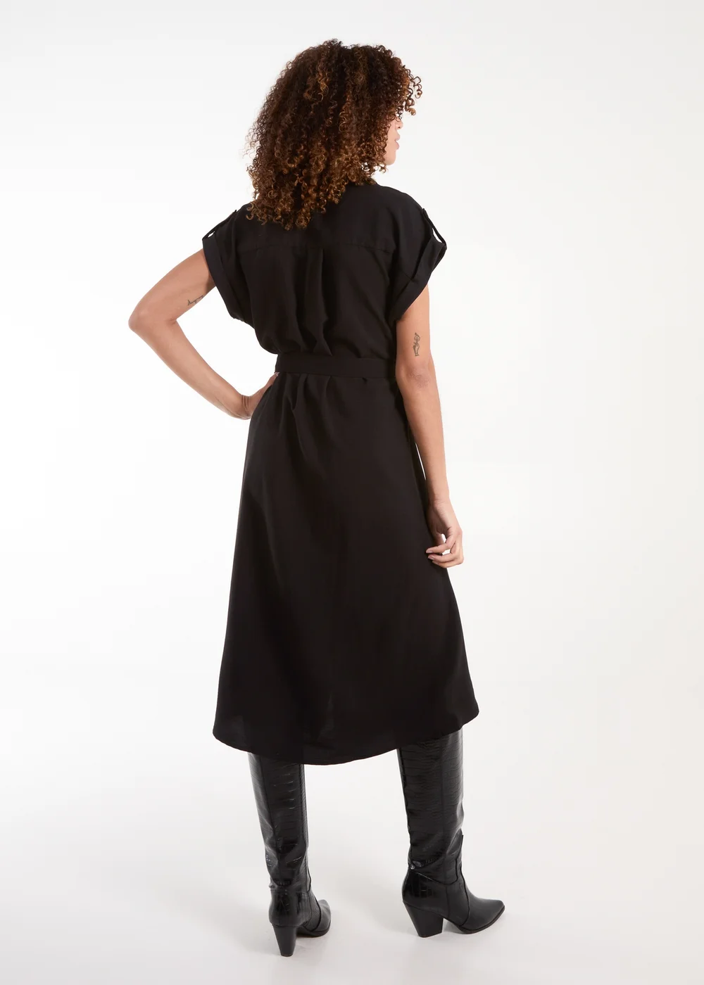 Blue Vanilla Black Button Front Midi Utility Shirt Dress - S Image 2