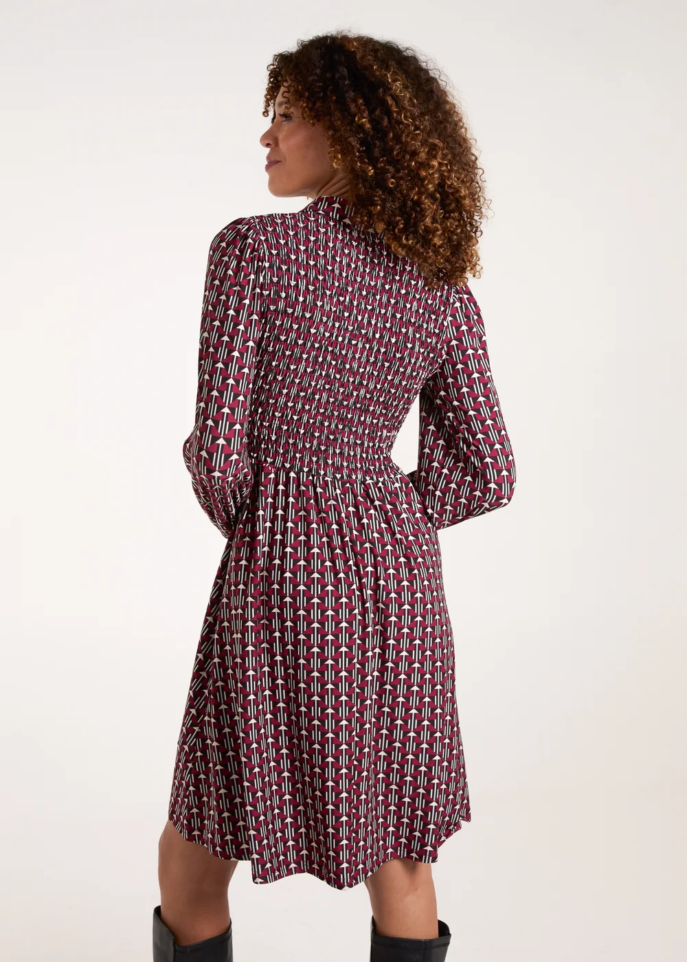 Blue Vanilla Red Shirred Bust Long Sleeve Mini Shirt Dress - M Image 2