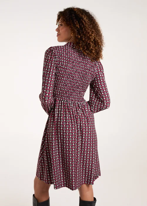 Blue Vanilla Red Shirred Bust Long Sleeve Mini Shirt Dress - M Image 2