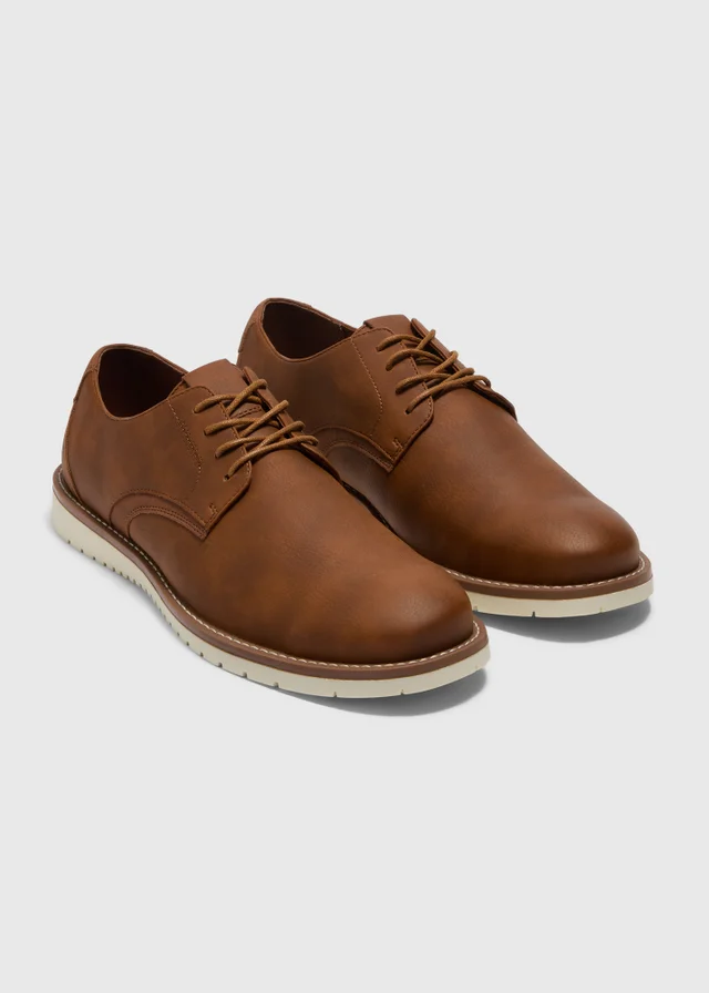 Tan Faux Leather Derby Shoe