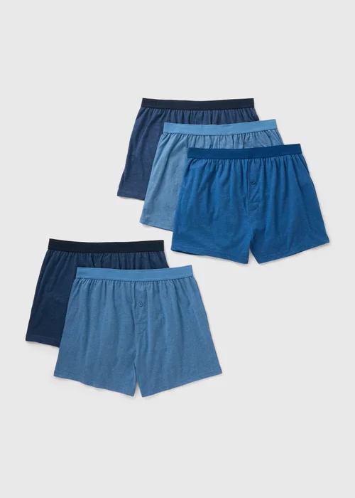 5 Pack Blue Loose Fit Boxers - Small Image 1